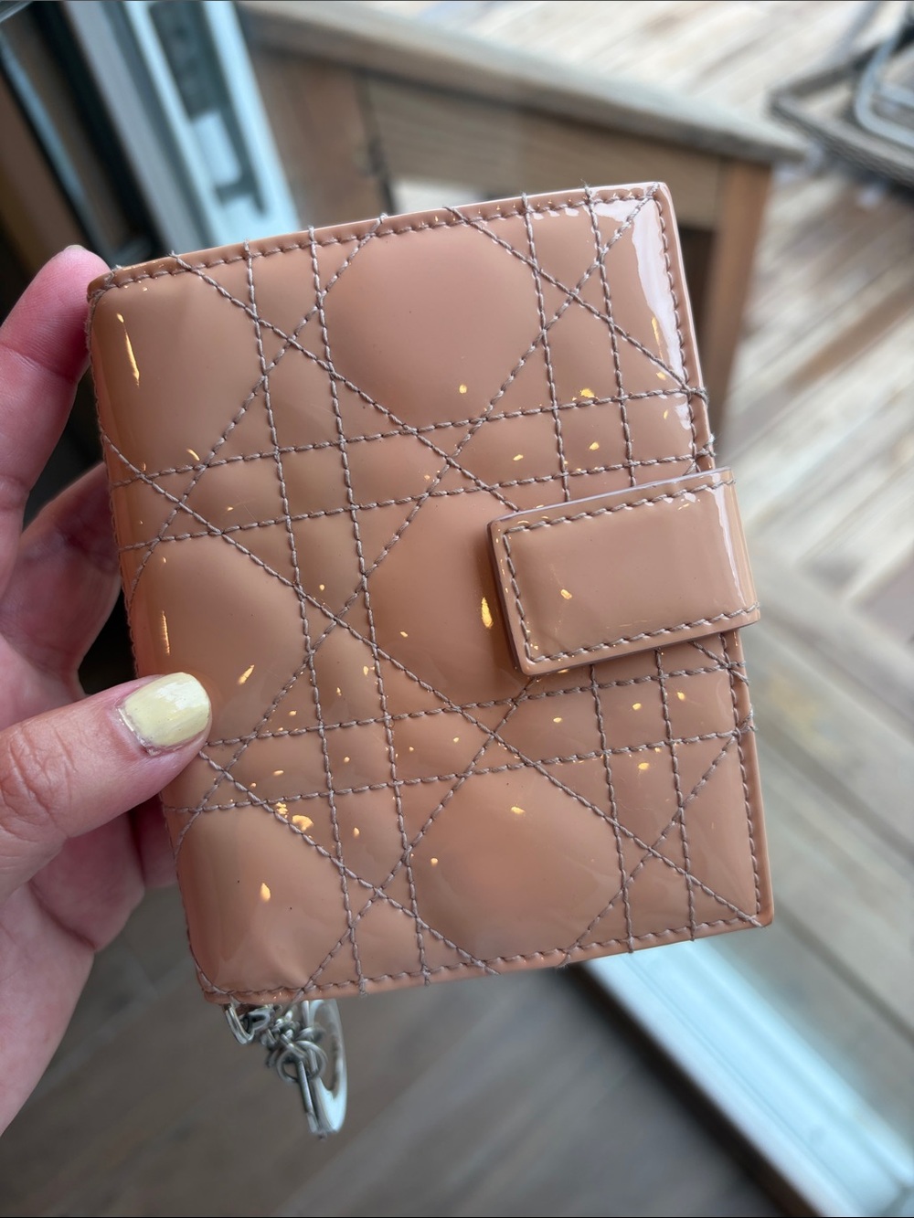 Dior Nude Patent Leather Quilted Wallet with Keyring Charms